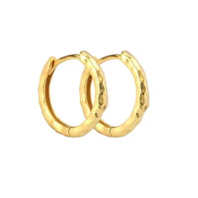 Nazzar Women's Gold Hammered Slim Huggie Earrings