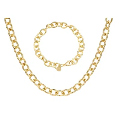Nazzar Women's Gold Oval Cable Chain Bracelet & Necklace Set