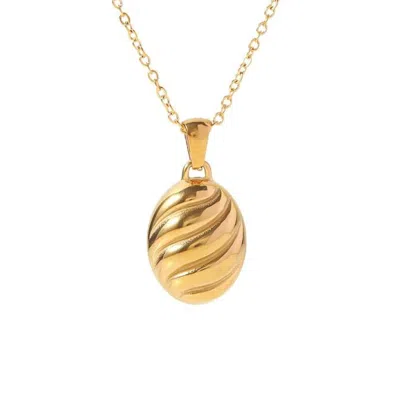 Nazzar Women's Gold Oval Croissant Wave Pendant Necklace