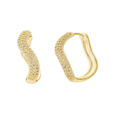 Nazzar Women's Gold Pave Wave Hoop Earrings