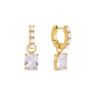 Nazzar Women's Gold Pearl & Crystal Drop Huggie Earrings
