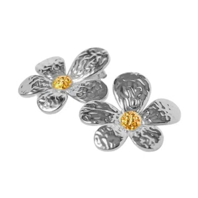 Nazzar Women's Gold / Silver Two-tone Big Flower Statement Earrings In Multi