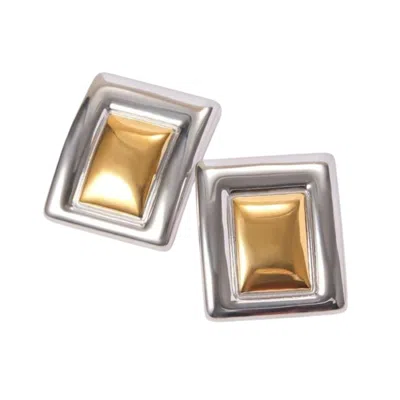 Nazzar Women's Gold / Silver Two-tone Big Rectangle Statement Earrings In Multi
