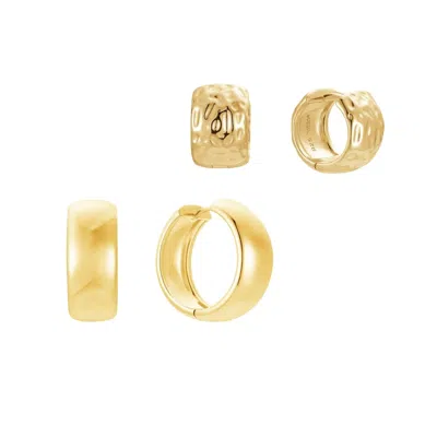Nazzar Women's Gold Smooth & Hammered Wide Huggie Hoops Set
