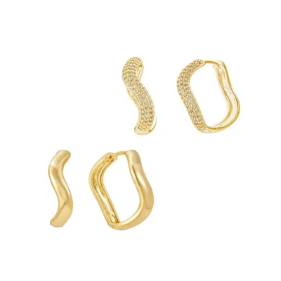 Nazzar Women's Gold Smooth & Pavé Wave Hoop Set