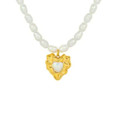 Nazzar Women's Gold / White Baroque Gold Heart Pearl Necklace In Multi
