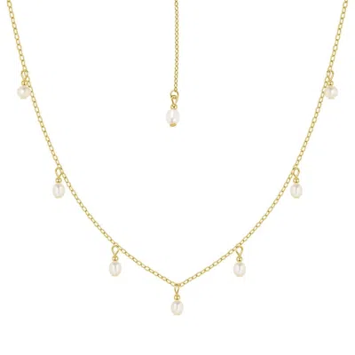Nazzar Women's Gold / White Freshwater Pearl Station Dangle Gold Necklace In Multi