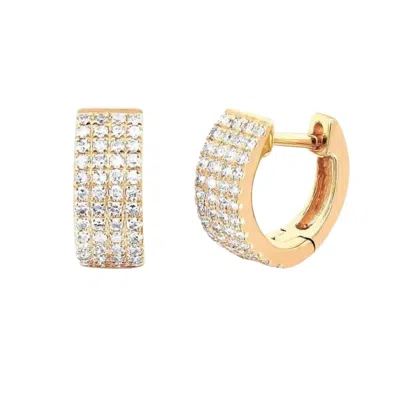 Nazzar Women's Gold / White Pave Wide Small Huggie Earrings