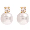 Nazzar Women's Gold / White Pearl Cz Stud Earrings