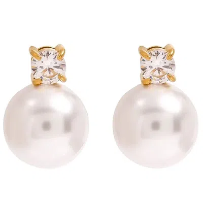 Nazzar Women's Gold / White Pearl Cz Stud Earrings In Multi