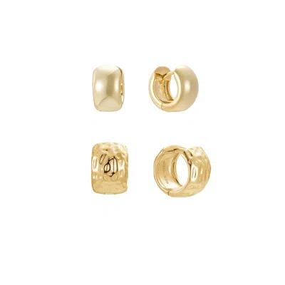 Nazzar Women's Gold Wide Tube Huggie & Hammered Huggie Set