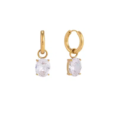 Nazzar Women's Oval Crystal Drop Charm Hoop Earrings / Gold