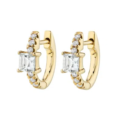 Nazzar Women's Princess Cut Zirconia Mini Hoop Gold Earrings