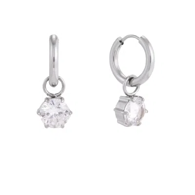 Nazzar Women's Silver Cz Charm Huggie Hoop Earrings