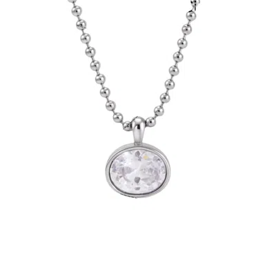 Nazzar Women's Silver Oval Cz Pendant Ball Chain Necklace