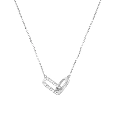 Nazzar Women's Silver Pave Cable Double Linked Pendant Necklace