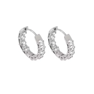 Nazzar Women's Silver Princess Cut Cz Hoop Earrings