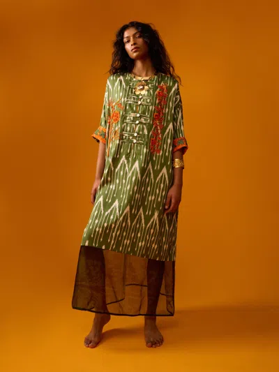 Nazzy Beglari Women's Hand-loomed Ikat Silk And Cotton Dress One Size In Green