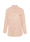Nb Linen Shirt With Eye On Pocket In Beige | Womens Relaxed Fit Long Sleeve | Star Buttons, Gold Detail