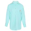 Nb Linen Shirt With Eye On Pocket | Womens Relaxed Fit Long Sleeve | Button Up With Gold Details | Mint