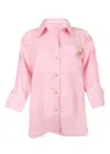 Nb Linen Shirt With Eye On Pocket | Womens Relaxed Fit Long Sleeve | Button Up With Gold Details | Pink