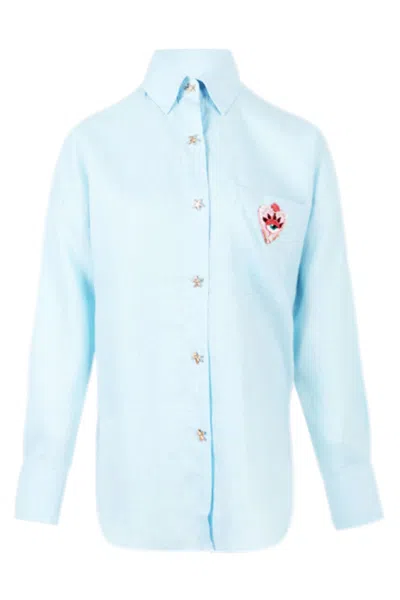 Nb Linen Shirt With Heart Eye Light Blue