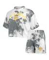 Nba Women's White, Black Los Angeles Lakers Tie-dye Crop Top And Shorts Set In White,black
