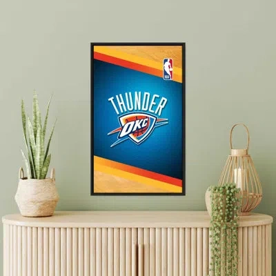 Nba Oklahoma City Thunder  Canvas Wall Art – Officially Licensed Basketball Team Print – Ready To Han In Black,floater Frame