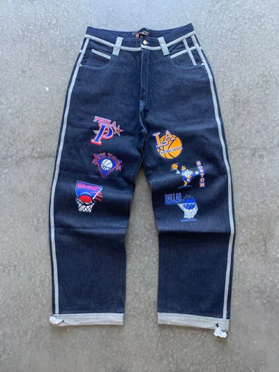 Pre-owned Nba X Southpole Crazy Vintage Y2k Nba Baggy Jeans Skater Wide Leg In Blue
