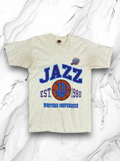 Pre-owned Nba X Vintage 90's Utah Jazz Nba T Shirt Tee Size S In Grey