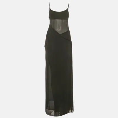 Pre-owned Nbd Black Georgette Draped Sleeveless Selina Maxi Dress Xs