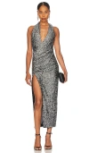 Nbd Etha Midi Dress In Gunmetal Silver
