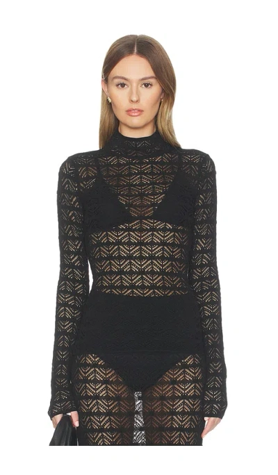 Nbd Kyriah Pointelle Knit Top In Black