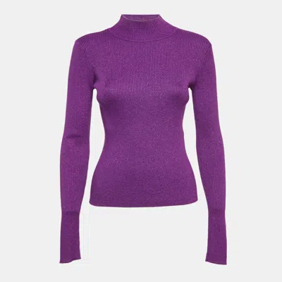 Pre-owned Nbd Purple Lurex Rib Knit High Neck Pullover M