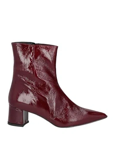 Ncub Woman Ankle Boots Burgundy Size 9 Leather In Red