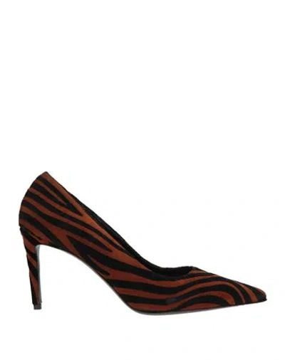Ncub Woman Pumps Tan Size 7 Leather In Animal Print