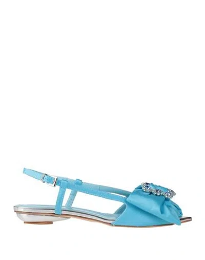 Ncub Woman Sandals Azure Size 7 Textile Fibers In Blue