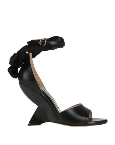 Ncub Woman Sandals Black Size 7 Calfskin, Textile Fibers