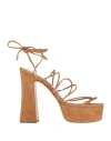 Ncub Woman Sandals Camel Size 10 Leather In Beige