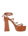 Ncub Woman Sandals Tan Size 8 Leather In Brown