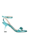 Ncub Woman Sandals Turquoise Size 7 Leather In Blue