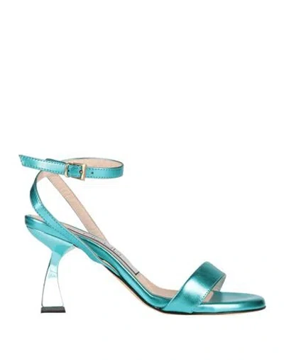 Ncub Woman Sandals Turquoise Size 7 Leather In Blue