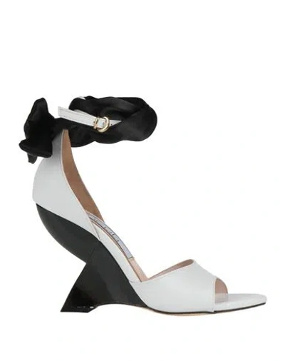 Ncub Woman Sandals White Size 5 Calfskin, Textile Fibers
