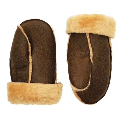 N'damus London Men's Aviator Walnut Brown Shearling Sheepskin Wool & Leather Mittens