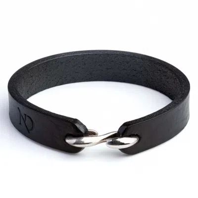 N'damus London Men's Black Leather Bracelet With Hook Closure