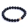 N'damus London Men's Black Onxy Gemstone Bracelet With Gold Button In Black