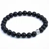N'damus London Men's Black Onxy Gemstone Bracelet With Silver Button In Black