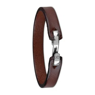 N'damus London Men's Brown Chancery Chestnut  Leather Bracelet With Sterling Silver S Hook Clasp In Gray