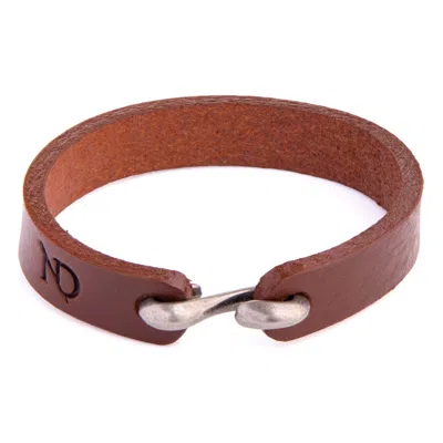 N'damus London Men's Brown Leather Bracelet With Hook Closure