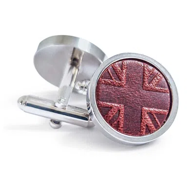 N'damus London Men's Brown / Silver Coronation Regent Chestnut Brown Leather & Rhodium Cufflinks